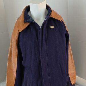 Norte Dame Football Vintage Men's Navy and Tan Bomber Varsity Jacket